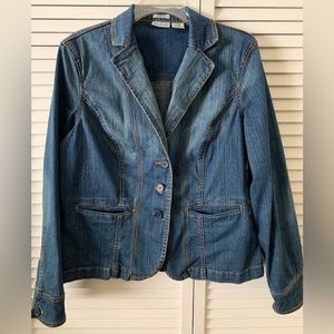 Vtg Denim Stretch Contrast Stitching 3-Button Blazer